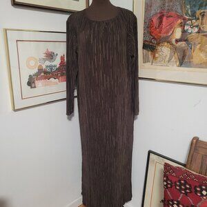 Vintage 90's Chocolate Brown Crinkle Design Long Dress Size 1X